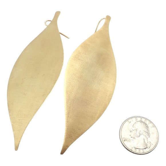 Rare Authentic H. Stern 18k Yellow Gold Large Giant Leaf Dangle Earrings - Picture 2 of 10